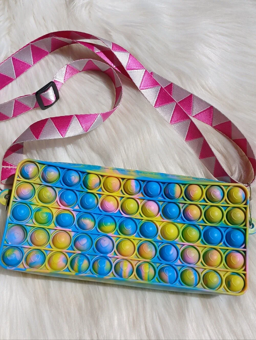 Pop It Purse Fidget Toy Tie Dye Blue Pink Yellow Pastel Rainbow Girls Crossbody